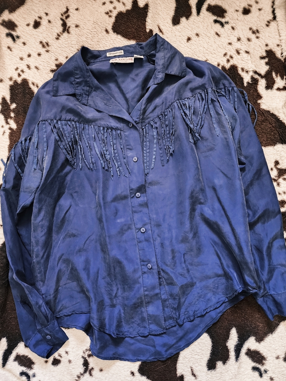 "D.D COOPER" WOMEN'S 80'S/90'S WESTERN SILK TOP - BLUE